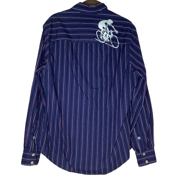 Paul Frank Other - Paul Frank Shirt Small Y2K Blue Red White Stripe Cyclist Bike Graphic Button Up